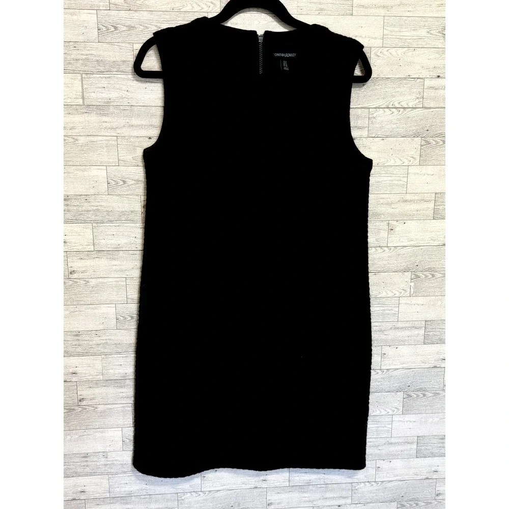 Cynthia‎ Rowley Black Textured Geometric Sleeveless Shift Dress Size 8 Crew Neck